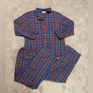 LL Bean Flannel Pajama Set Womens Size Large Plaid Blue Red Green Cotton